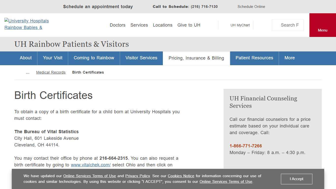 Birth Certificates University Hospitals