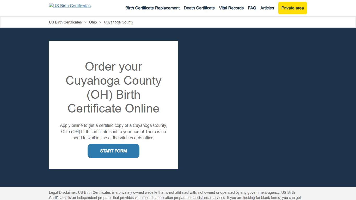 Cuyahoga County (OH) Birth Certificate Online - US Birth Certificates